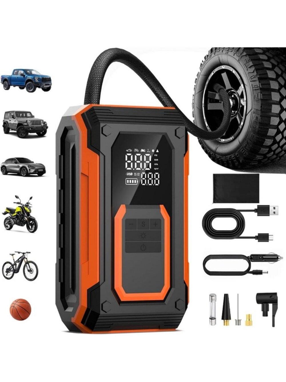 Portable Cordless Tire Inflator Air Compressor with Pressure Gauge for Cars